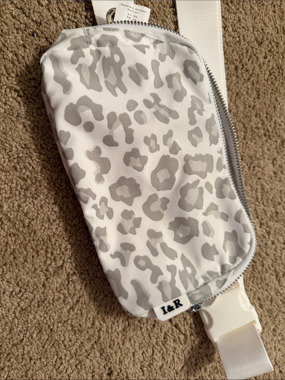 White & Light Gray Leopard Print Phone Crossbody Bag